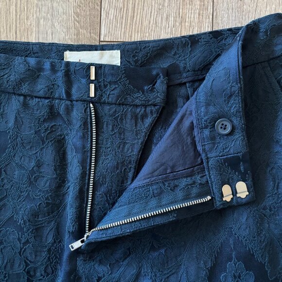 Anthropologie Jacquard Slim Fit Navy Blue Pants Size 10 Holiday Office - Picture 3 of 12